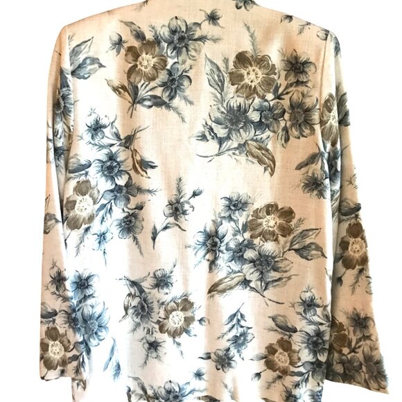 Lisa Josephs Vintage Woven Jacket: 80s Blazer Cream Blue Green Floral, Women’s S - Picture 2 of 9